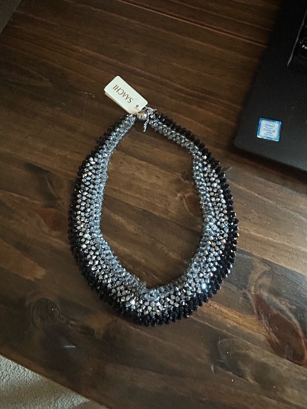 SACHI Two-Tone Silver and Black Beaded Collar Necklace